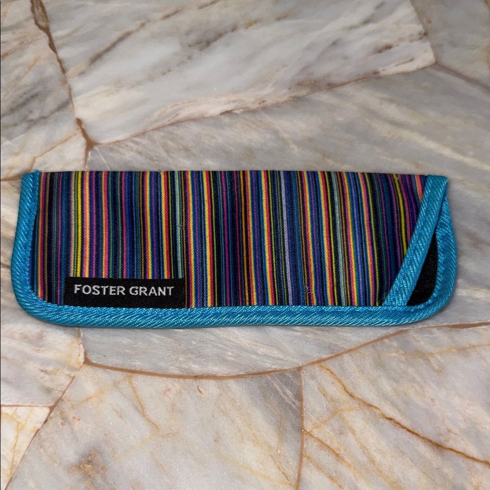 Foster Grant Multicolor Striped Glasses Case Teal Trim Eyewear Pouch